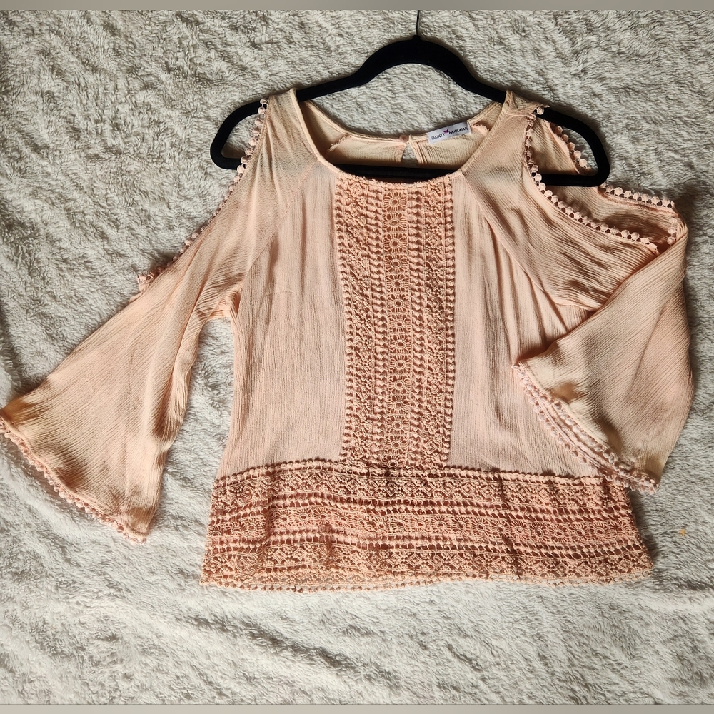 Peach Cold Shoulder Crochet Top